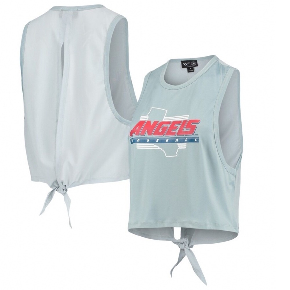 Womens Los Angeles Angels Open Back Twist-Tie Tank Top Light Blue Baseball Shirt